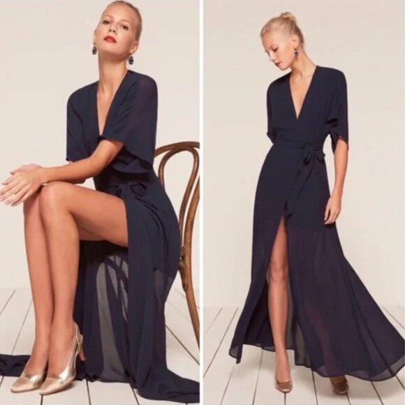 Reformation Winslow Dress in Navy - Picture 4 of 16